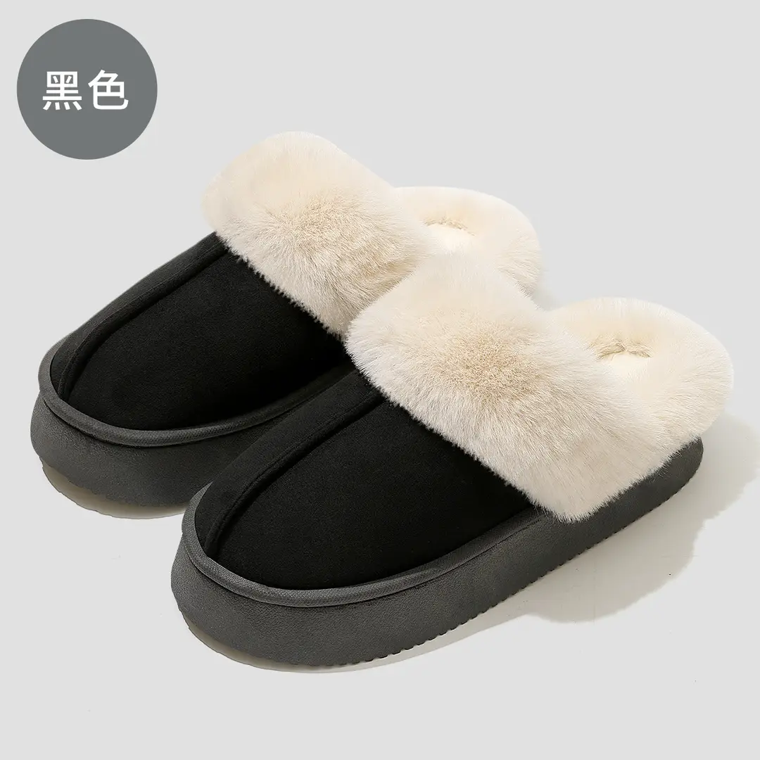 Home Cotton Slippers for Women, Winter Indoor Use, Thick-Soled, Non-Slip, Men's Plush Fleece-Lined, Warm, Closed-Back Cotton Slippers for Men, Winter - Image 3
