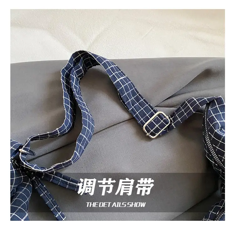 Drawstring Canvas Bag Plaid Design Women's Commuter Bag — feature 9