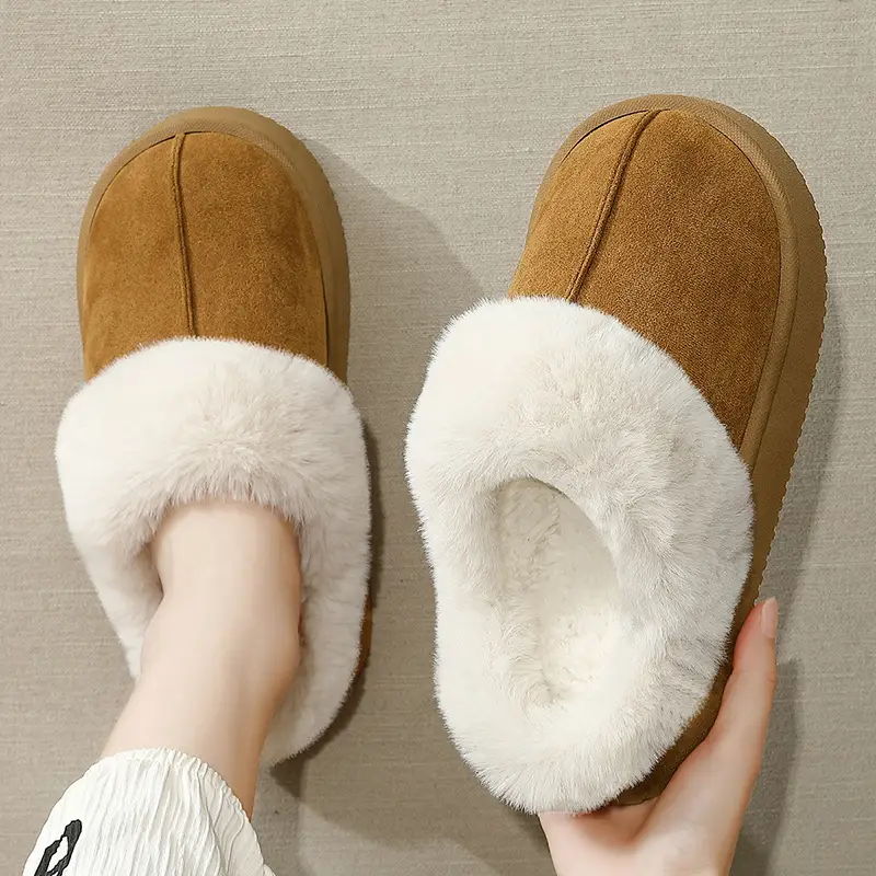 Home Cotton Slippers for Women, Winter Thick-Soled Indoor Household Slippers for Men, Winter Bedroom Plush Warm Furry Cotton Slippers for Men