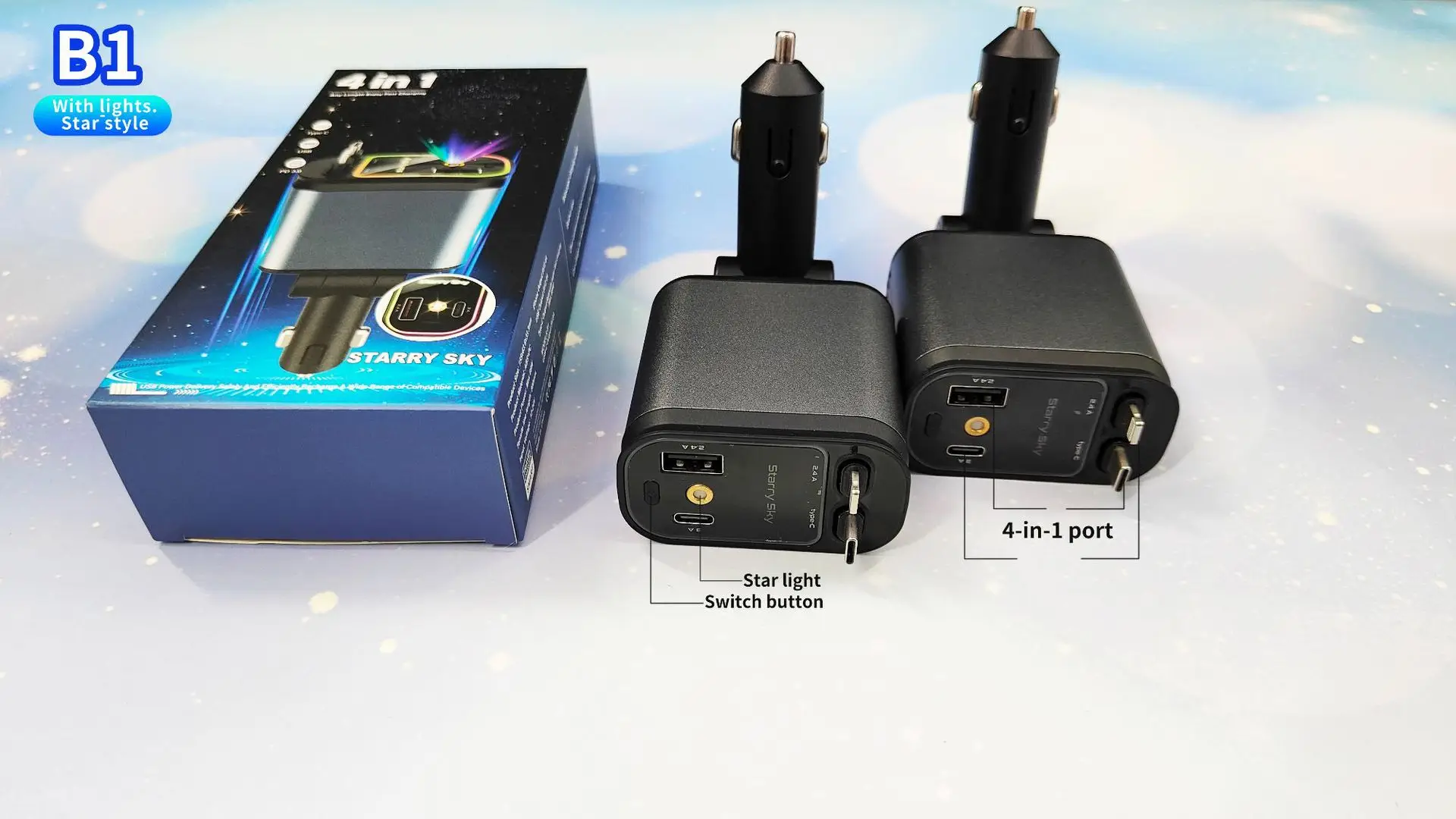 120W Car Charger with Laser Light & Retractable Cable - Image 2