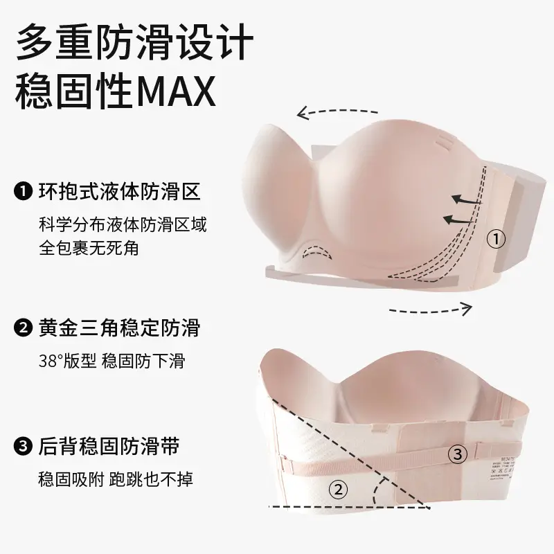 Strapless Bra for Women with Large Breasts and Slightly Fat mm Summer Non-Slip Large Size Tube Top Thin Invisible Bra Beautiful Back to Prevent Exposure
