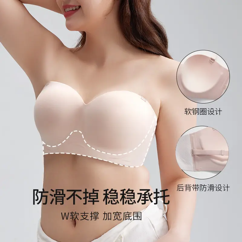 Strapless Bra for Women with Large Breasts and Slightly Fat mm Summer Non-Slip Large Size Tube Top Thin Invisible Bra Beautiful Back to Prevent Exposure