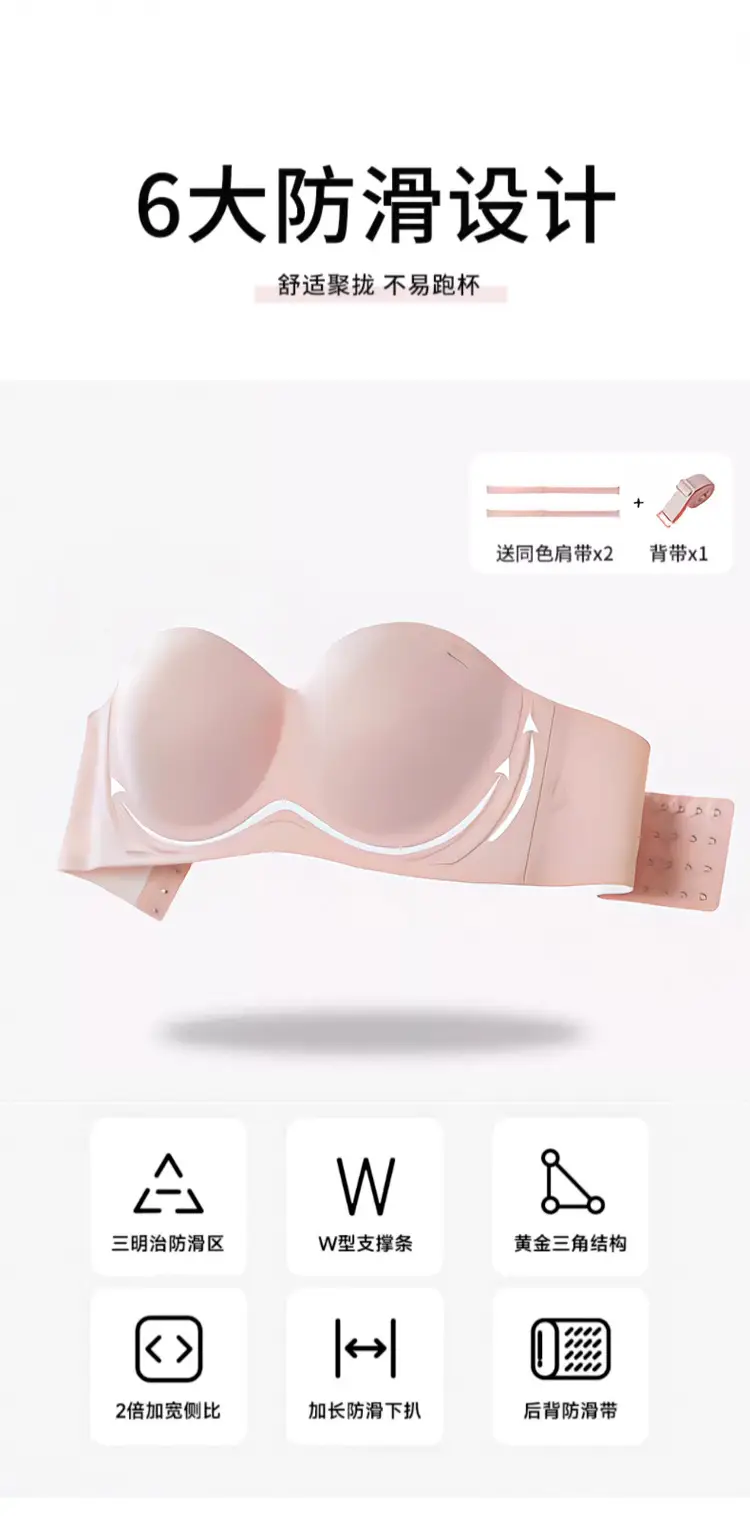 Strapless Bra for Women with Large Breasts and Slightly Fat mm Summer Non-Slip Large Size Tube Top Thin Invisible Bra Beautiful Back to Prevent Exposure — feature 6