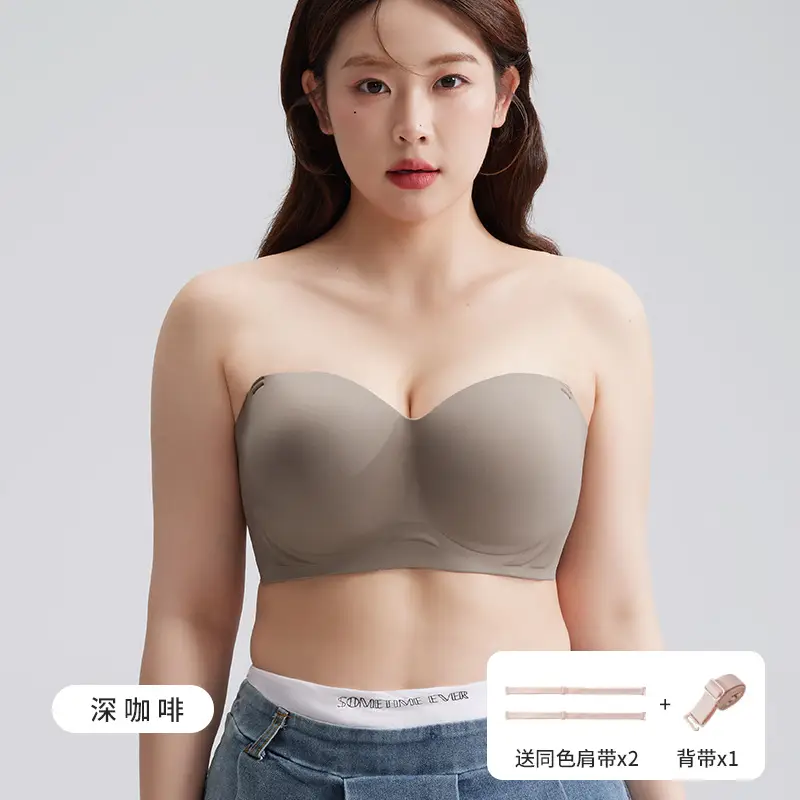 Strapless Bra for Women with Large Breasts and Slightly Fat mm Summer Non-Slip Large Size Tube Top Thin Invisible Bra Beautiful Back to Prevent Exposure