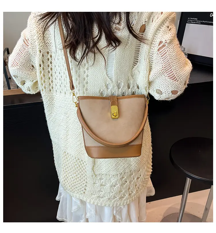 Women's Retro Bucket Bag Brown Leather Shoulder Crossbody — feature 1