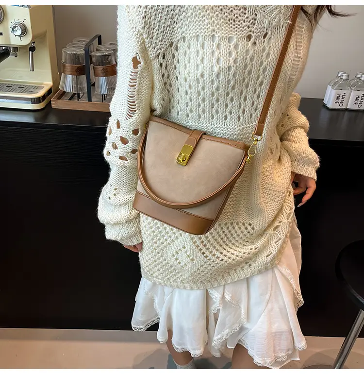 Women's Retro Bucket Bag Brown Leather Shoulder Crossbody — feature 12