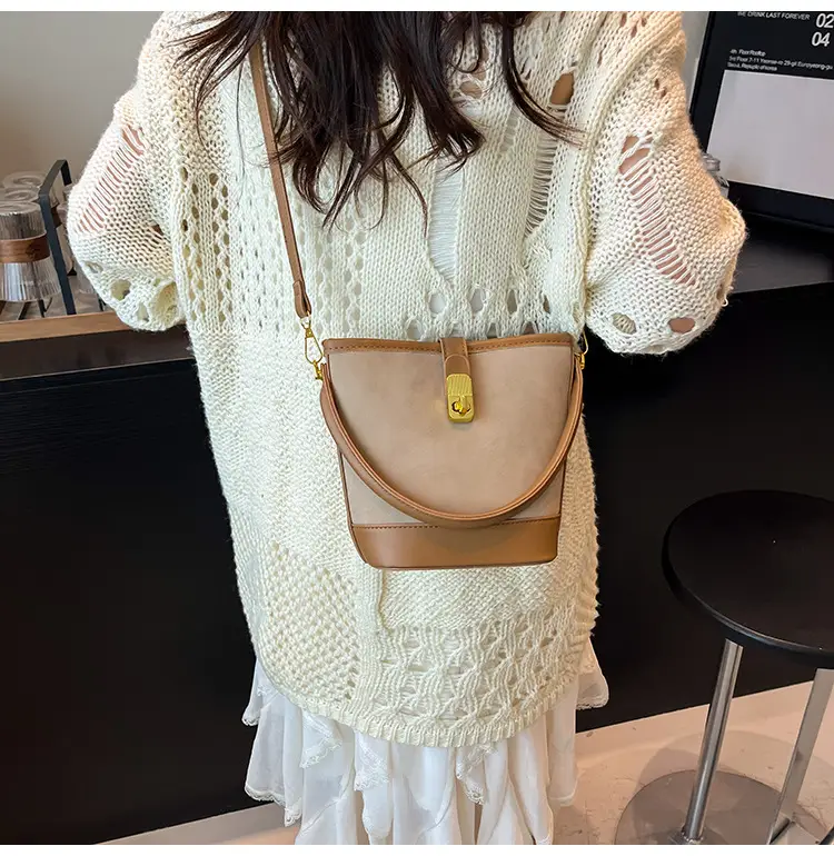 Women's Retro Bucket Bag Brown Leather Shoulder Crossbody — feature 13