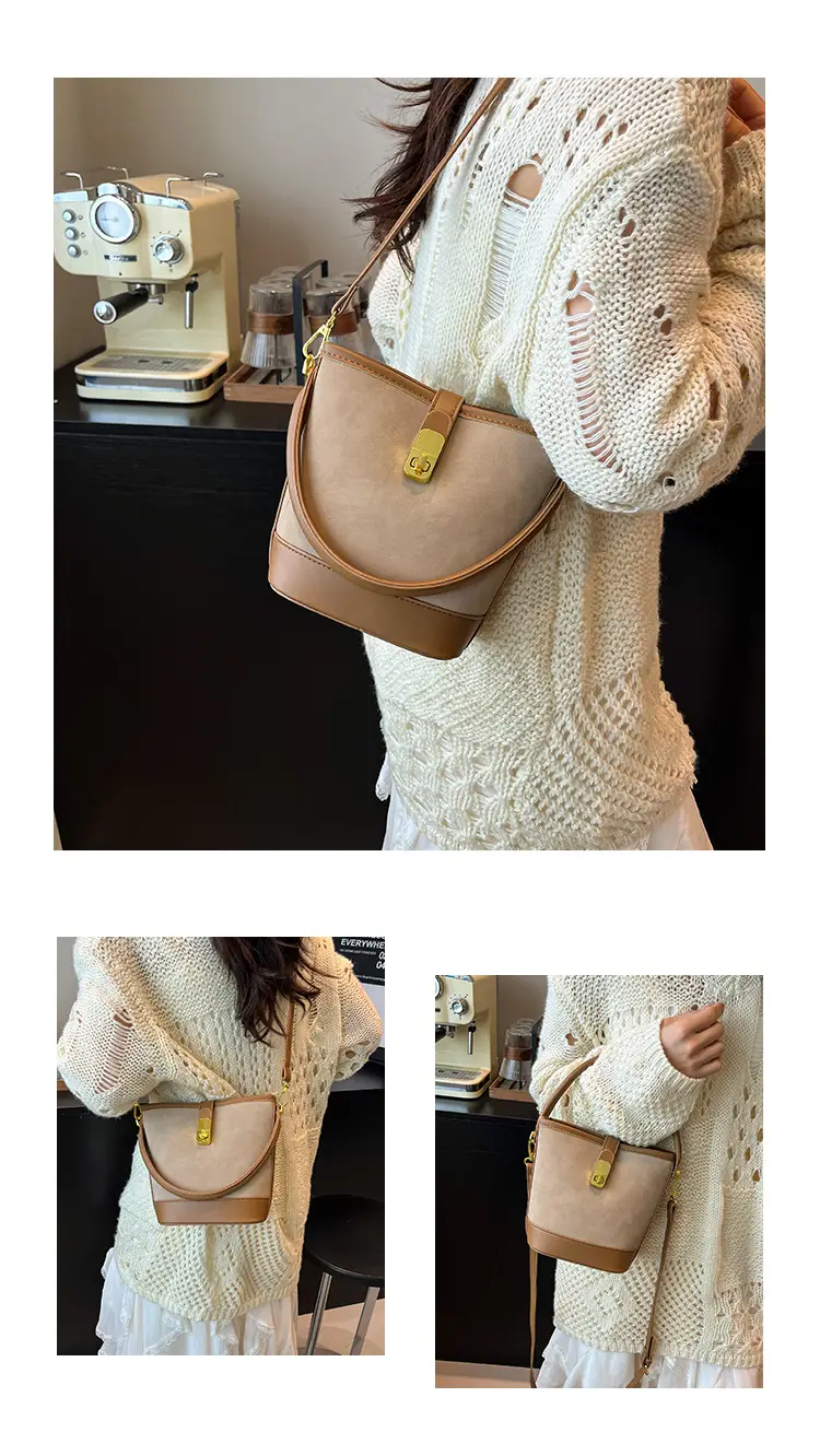 Women's Retro Bucket Bag Brown Leather Shoulder Crossbody — feature 4
