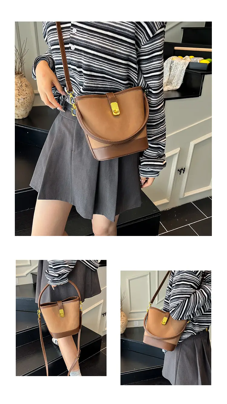 Women's Retro Bucket Bag Brown Leather Shoulder Crossbody — feature 6