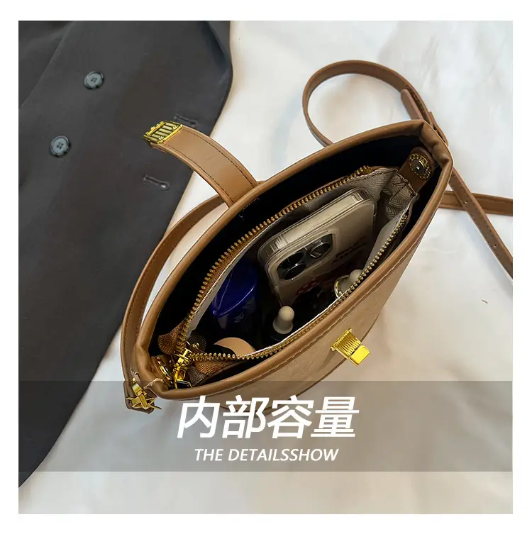 Women's Retro Bucket Bag Brown Leather Shoulder Crossbody — feature 9