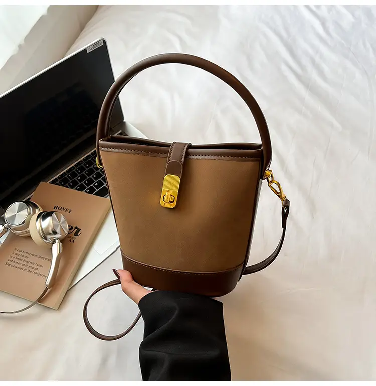 Women's Retro Bucket Bag Brown Leather Shoulder Crossbody - Image 4