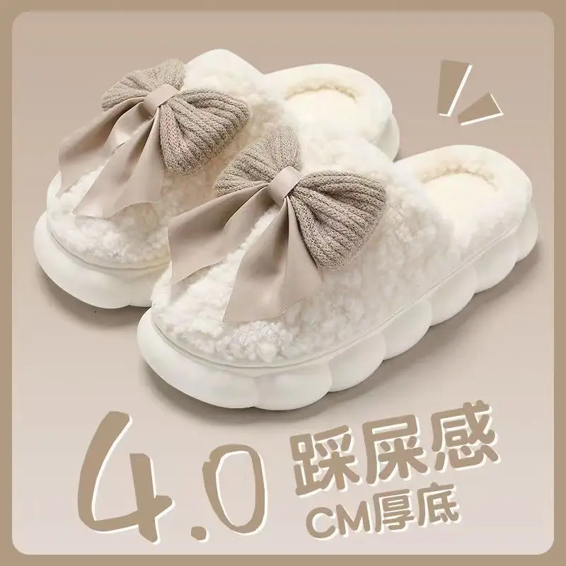 Autumn Winter Cotton Bow Slippers for Men Women
