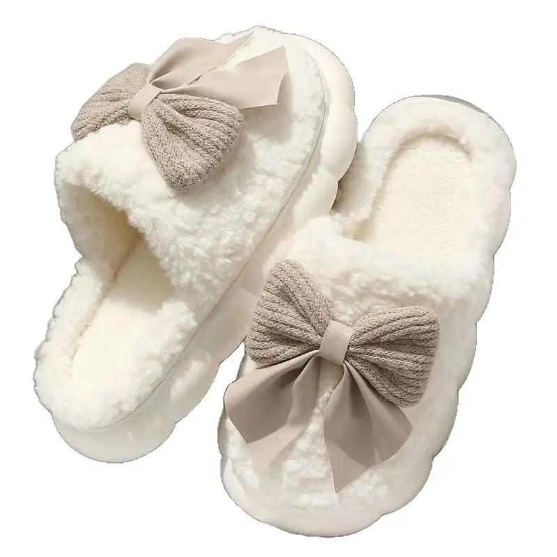 Autumn Winter Cotton Bow Slippers for Men Women