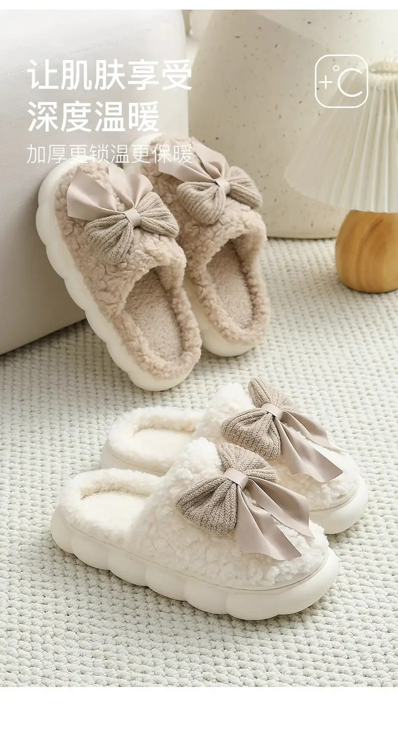 Autumn Winter Cotton Bow Slippers for Men Women — feature 8