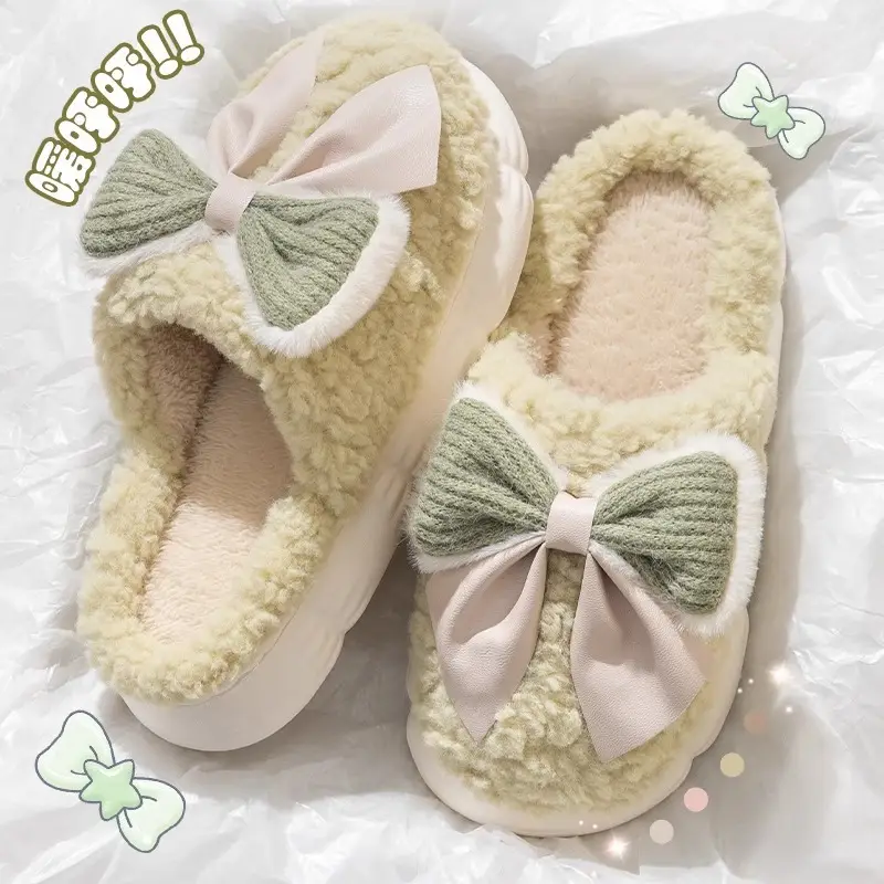 Autumn Winter Cotton Bow Slippers for Men Women