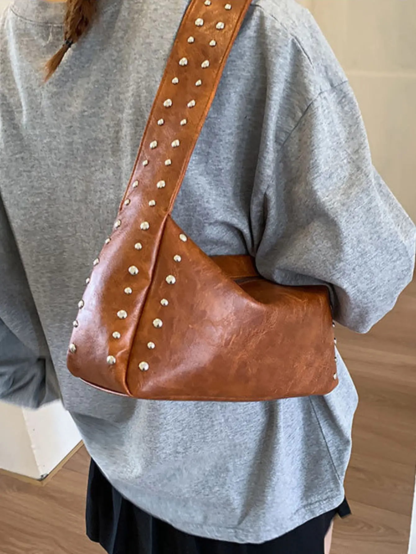 Black Rivet Handbag for Women 2026 Spring Summer