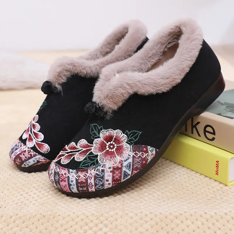 Women's Winter Cotton Shoes, Cold-Resistant, Warm, Lightweight, Slip-On Women's Cotton Shoes, Embroidered Shoes, Soft Soles, Cross-Border Mother's Cotton Shoes for Women - Image 2