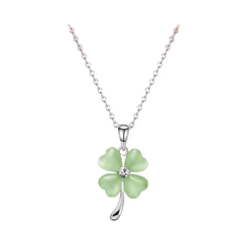 Four-Leaf Clover Lucky Bracelet Set Green Silver - Image 3