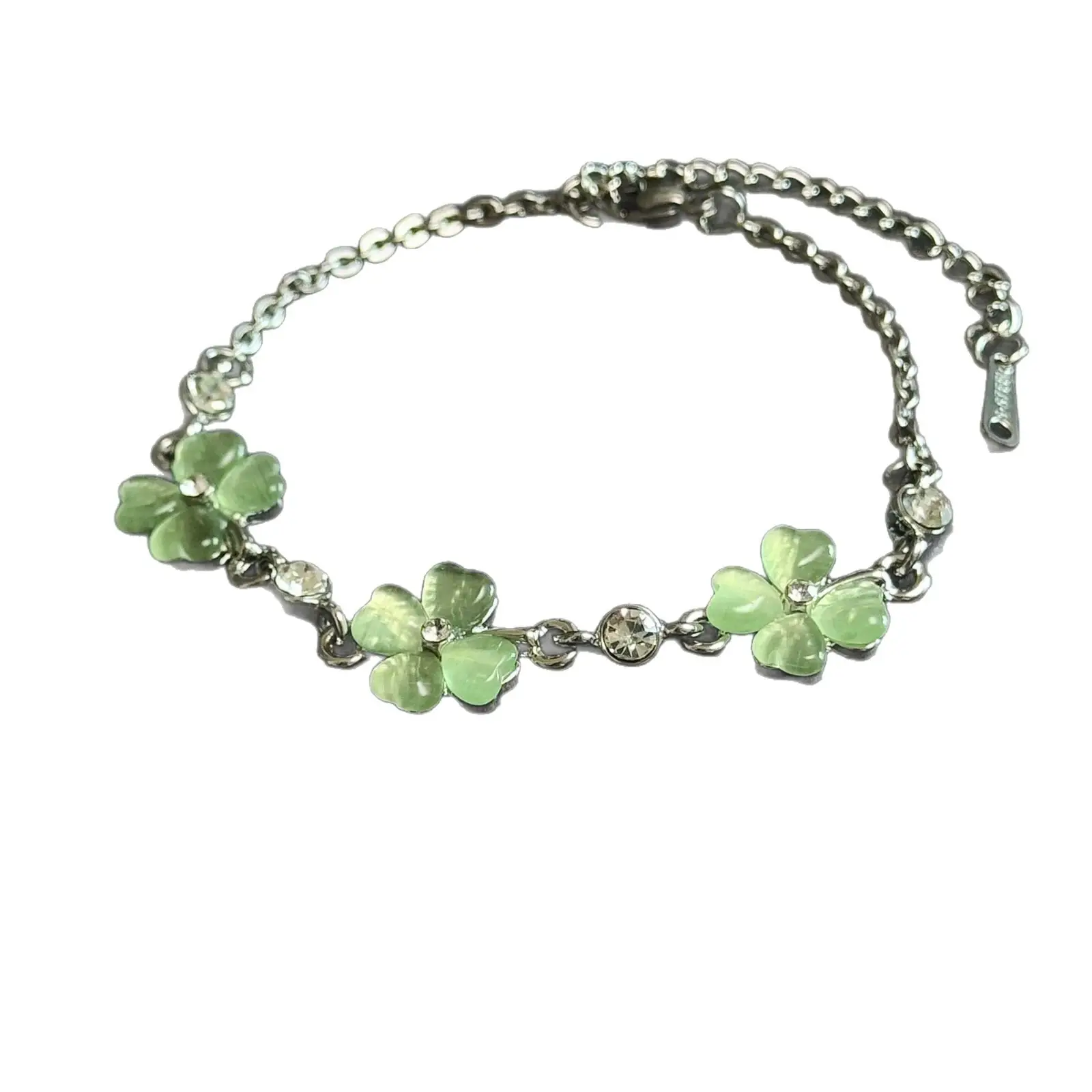 Four-Leaf Clover Lucky Bracelet Set Green Silver - Image 6