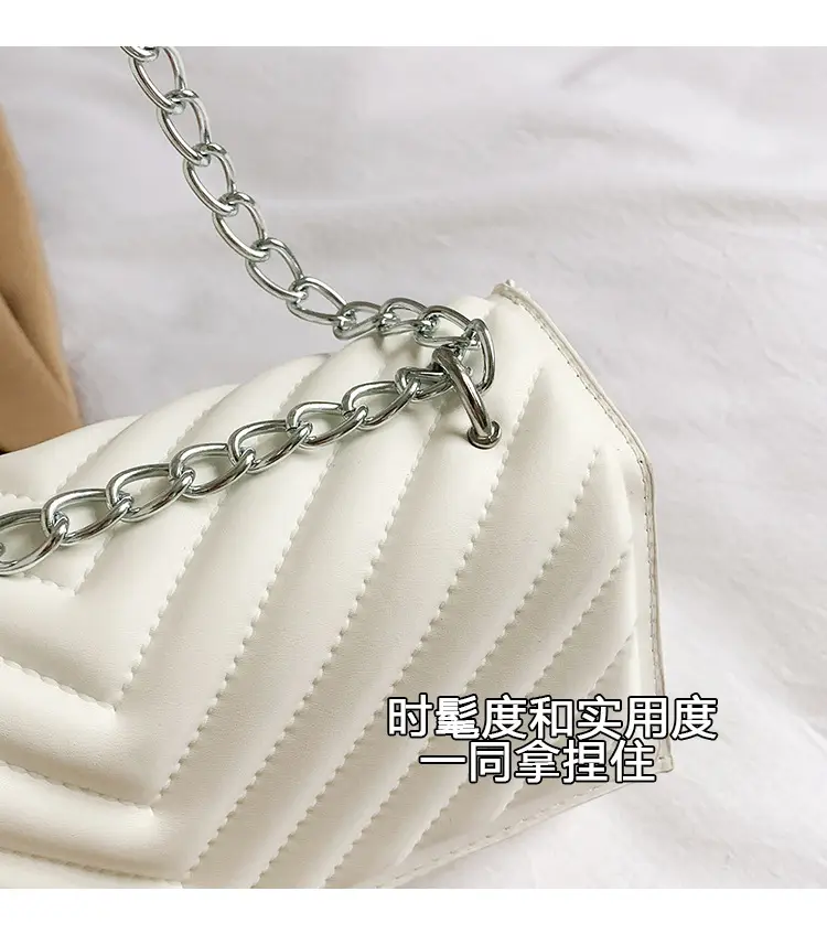 White Quilted Chain Shoulder Bag for Women — feature 12