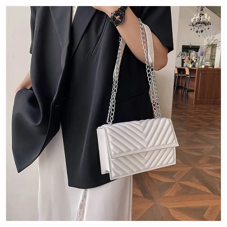 White Quilted Chain Shoulder Bag for Women — feature 29