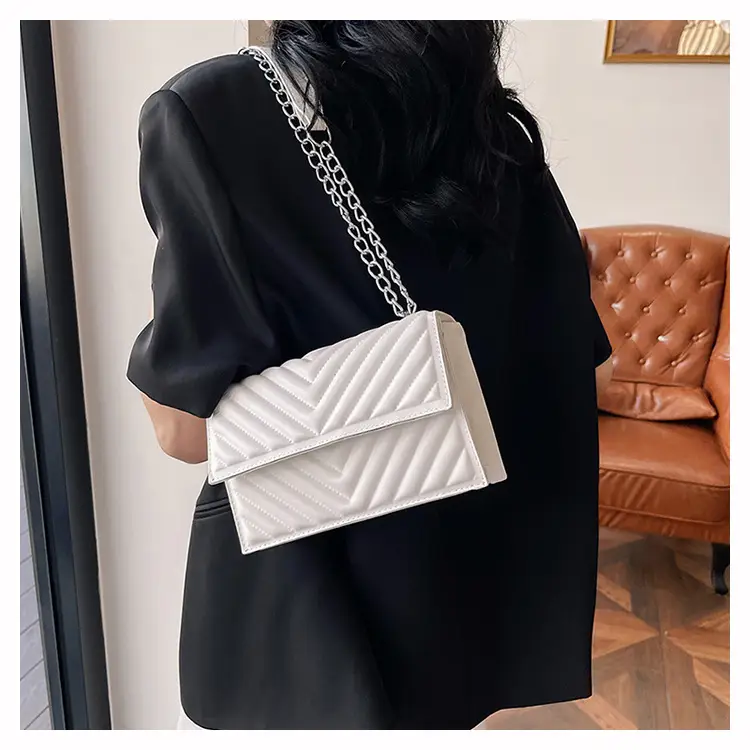 White Quilted Chain Shoulder Bag for Women — feature 30