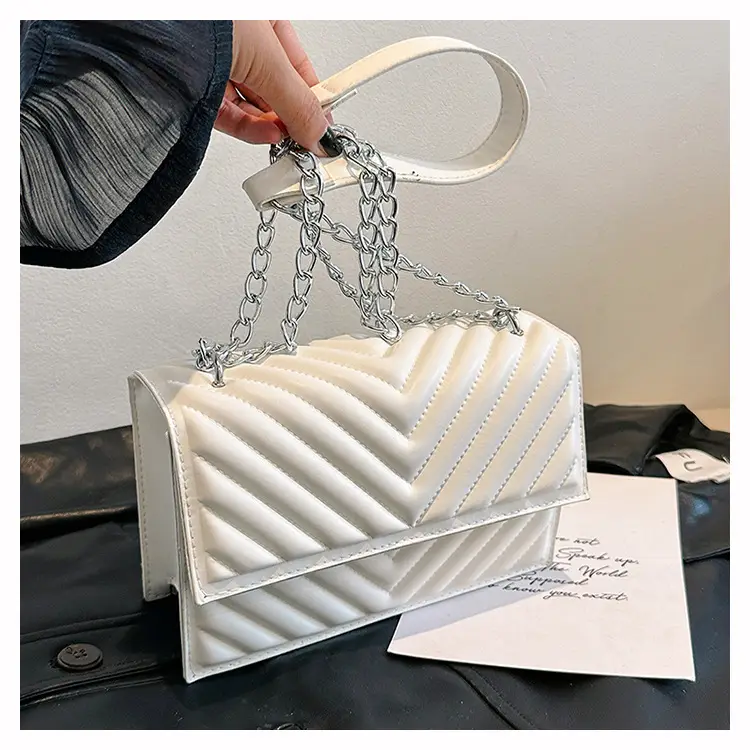 White Quilted Chain Shoulder Bag for Women — feature 35