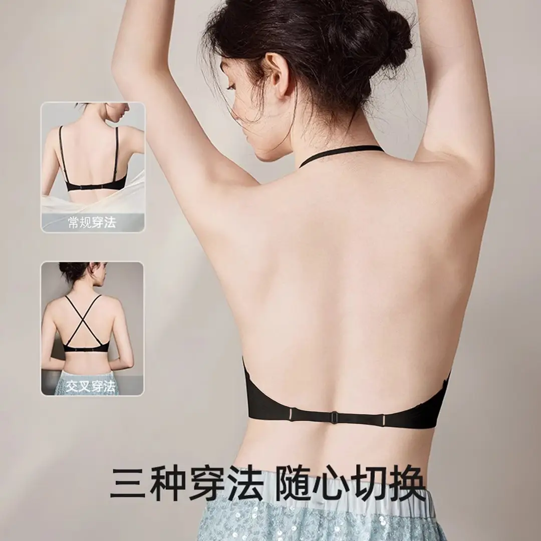 Large U-Shaped Beautiful Back Bra for Women, Sexy Backless Summer Thin Style, Halter Neck, Seamless Invisible Camisole with Thin Straps