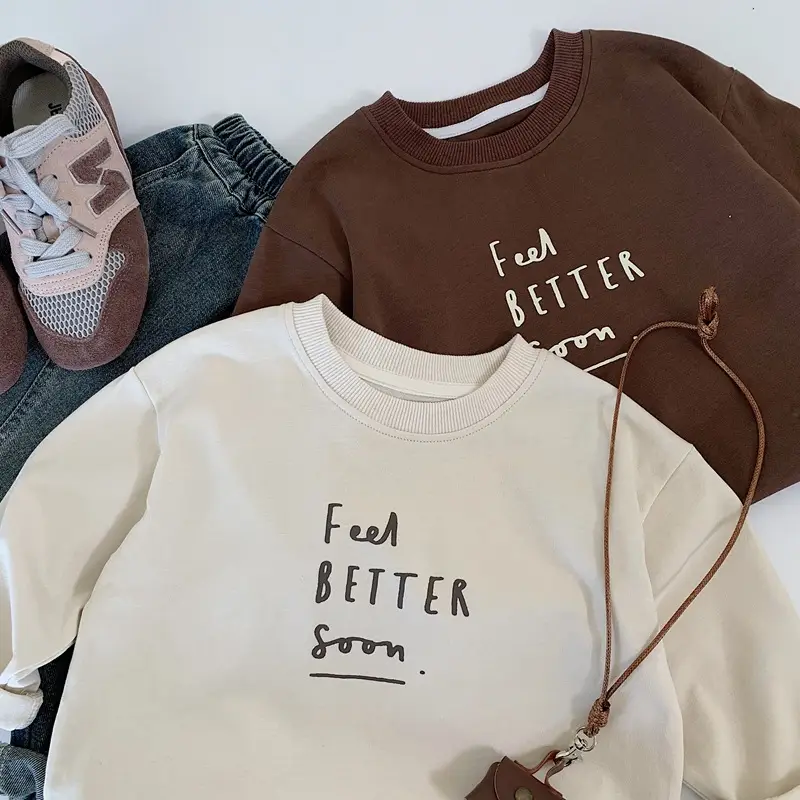 Beige Cotton Long Sleeve T-Shirt for Boys Spring Autumn Style - Image 4