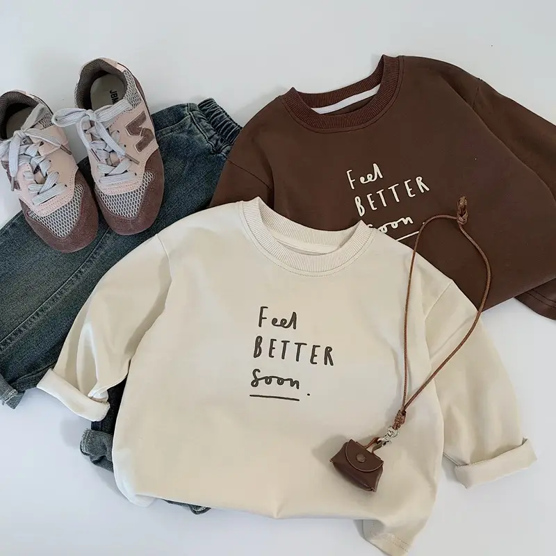Beige Cotton Long Sleeve T-Shirt for Boys Spring Autumn Style — feature 1