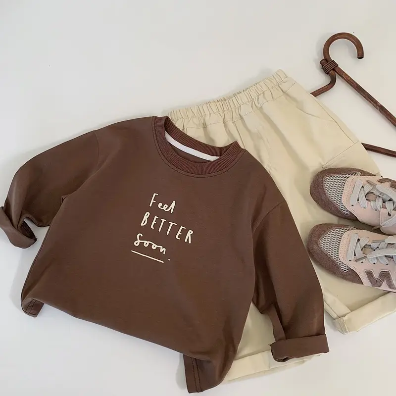 Beige Cotton Long Sleeve T-Shirt for Boys Spring Autumn Style — feature 3