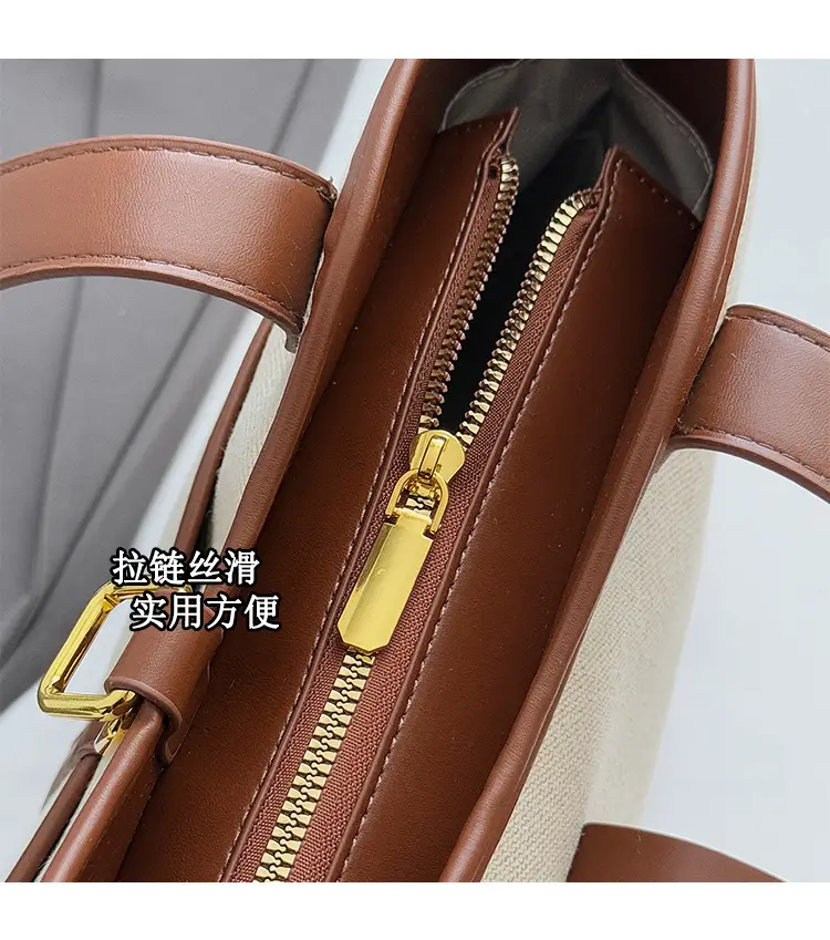 Women Cross-Border Tote Bag Brown Beige Leather Strap Large Capacity — feature 10