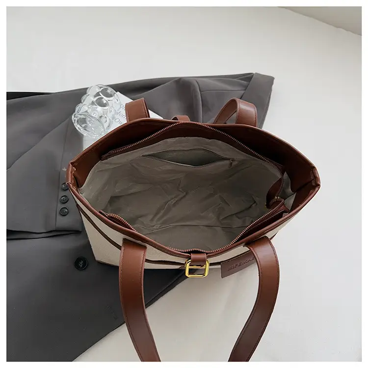 Women Cross-Border Tote Bag Brown Beige Leather Strap Large Capacity — feature 11