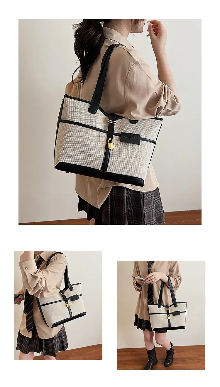 Women Cross-Border Tote Bag Brown Beige Leather Strap Large Capacity — feature 14