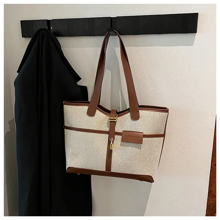Women Cross-Border Tote Bag Brown Beige Leather Strap Large Capacity — feature 15