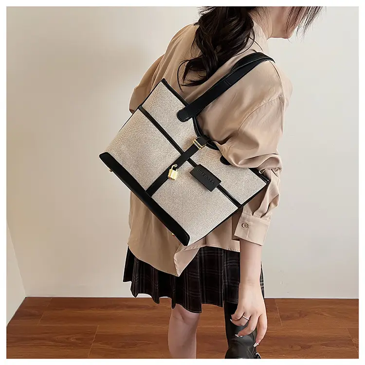Women Cross-Border Tote Bag Brown Beige Leather Strap Large Capacity — feature 6