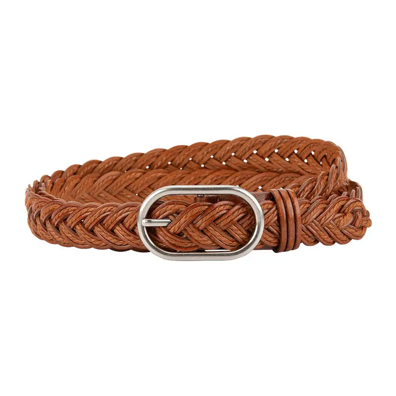Women's Brown Braided Belt with Buckle - Image 6
