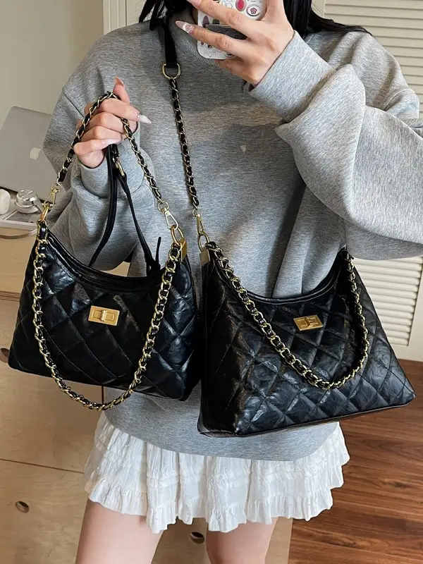 Silver Quilted Chain Tote Bag for Women 2025 - Image 6