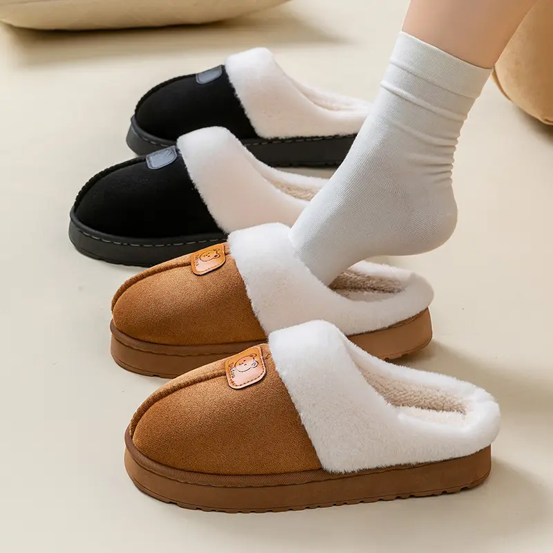 Women's Brown Wool Flats with White Fleece - Image 8