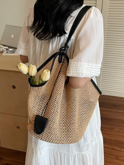 French Straw Bag Lazy Style Woven Large Capacity Shoulder Tote - Image 4