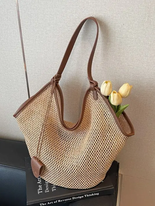 French Straw Bag Lazy Style Woven Large Capacity Shoulder Tote - Image 6