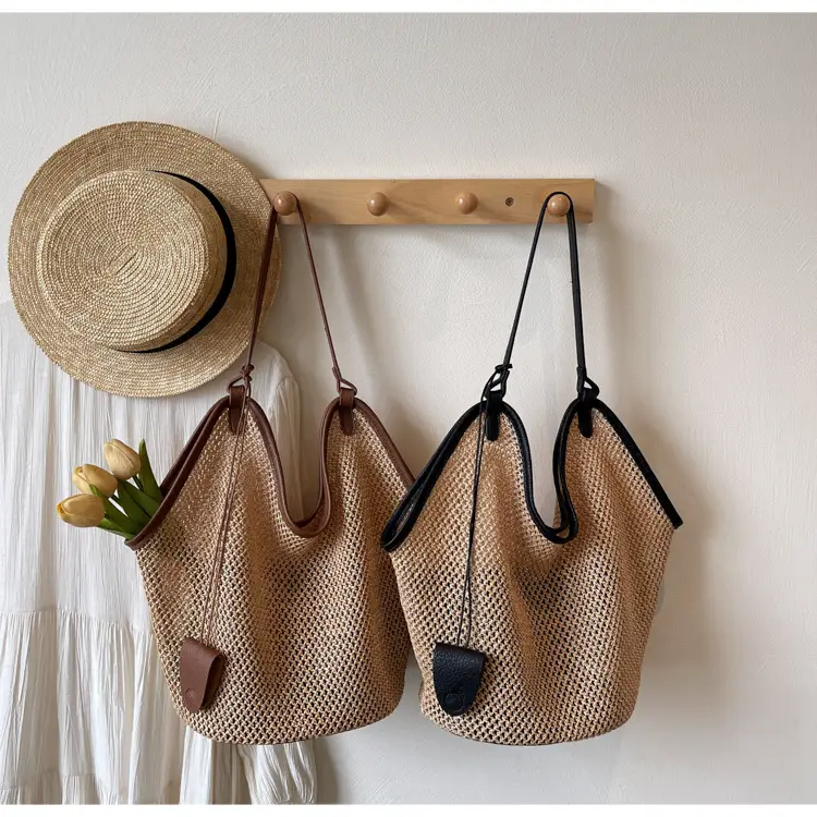 French Straw Bag Lazy Style Woven Large Capacity Shoulder Tote — feature 1
