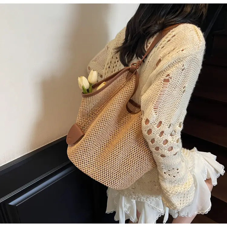 French Straw Bag Lazy Style Woven Large Capacity Shoulder Tote — feature 11
