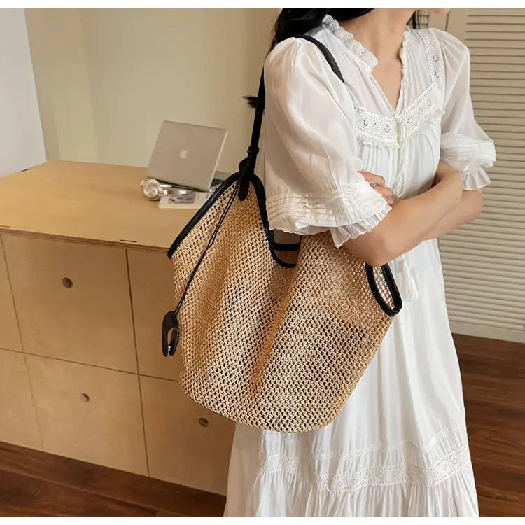 French Straw Bag Lazy Style Woven Large Capacity Shoulder Tote — feature 12