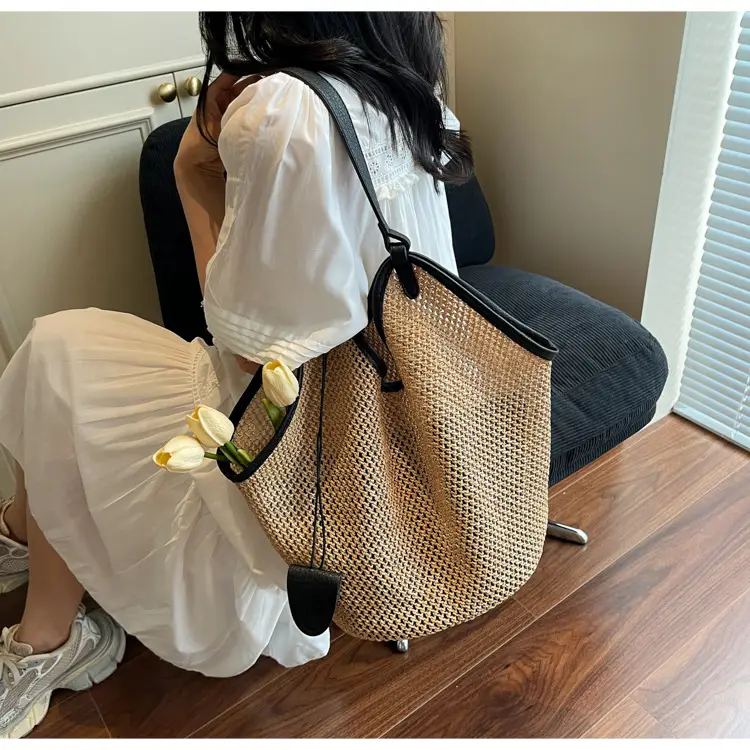 French Straw Bag Lazy Style Woven Large Capacity Shoulder Tote — feature 13