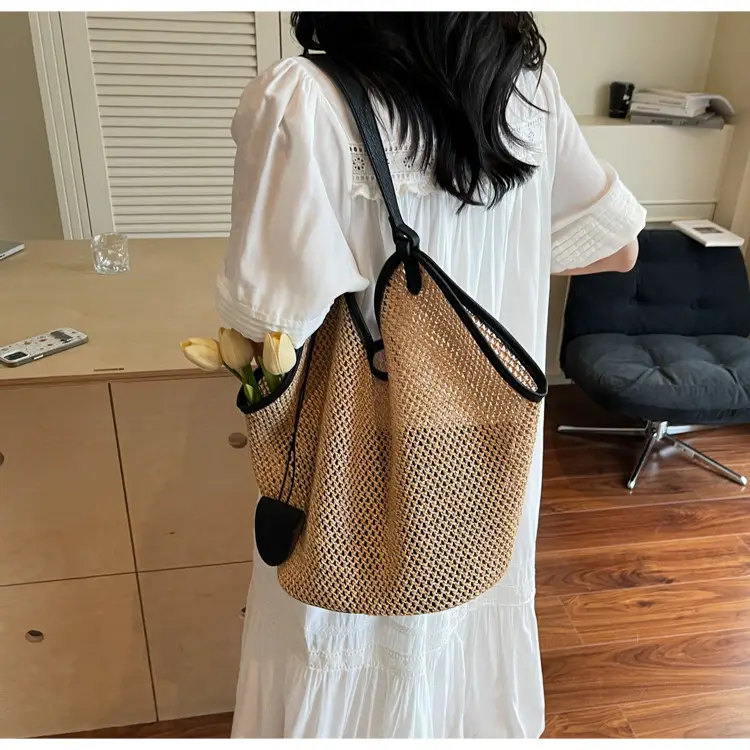 French Straw Bag Lazy Style Woven Large Capacity Shoulder Tote — feature 14