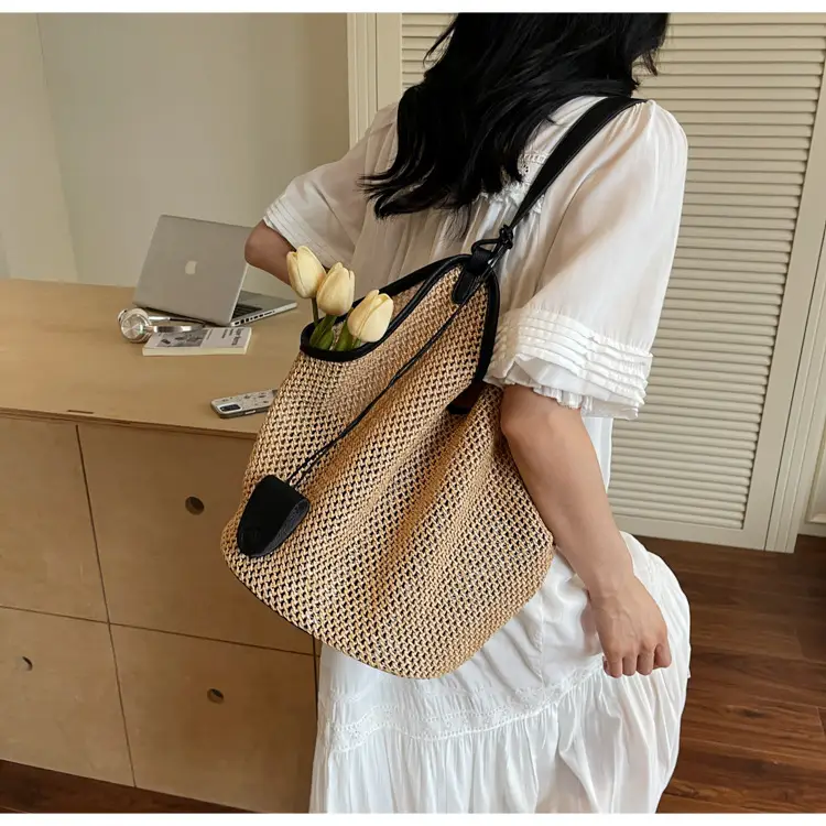 French Straw Bag Lazy Style Woven Large Capacity Shoulder Tote — feature 15
