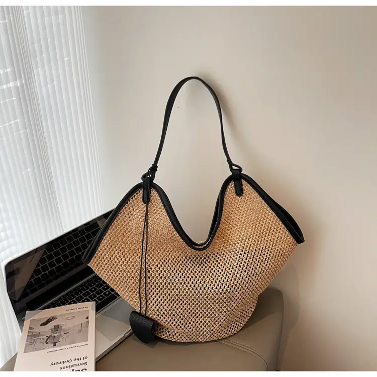French Straw Bag Lazy Style Woven Large Capacity Shoulder Tote — feature 16