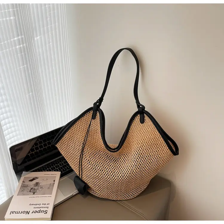 French Straw Bag Lazy Style Woven Large Capacity Shoulder Tote — feature 17
