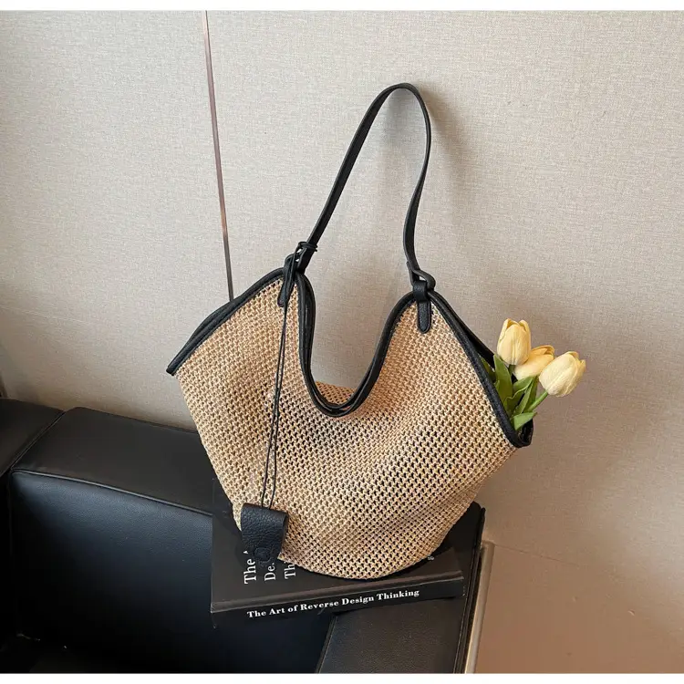 French Straw Bag Lazy Style Woven Large Capacity Shoulder Tote — feature 18